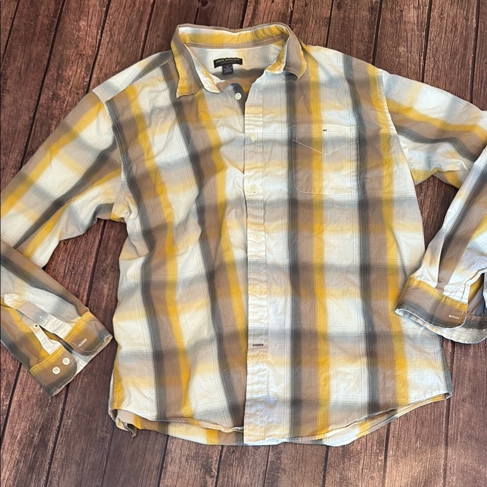 John Bartlett Men's Yellow and Gray Plaid Button Down Shirt Sz XL